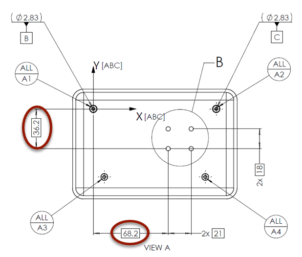 Drawing of dimensional notation examples (Fig. 4G)